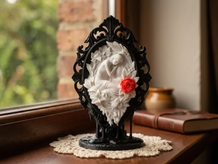 Escultura de Camafeu de Rosa Gótica - Decoração Romântica