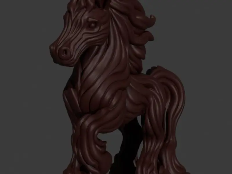 Vein-wood Horse Sculpture With Middle-Aged Character Study