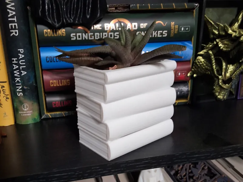 Stacked book succulent planter with drip tray