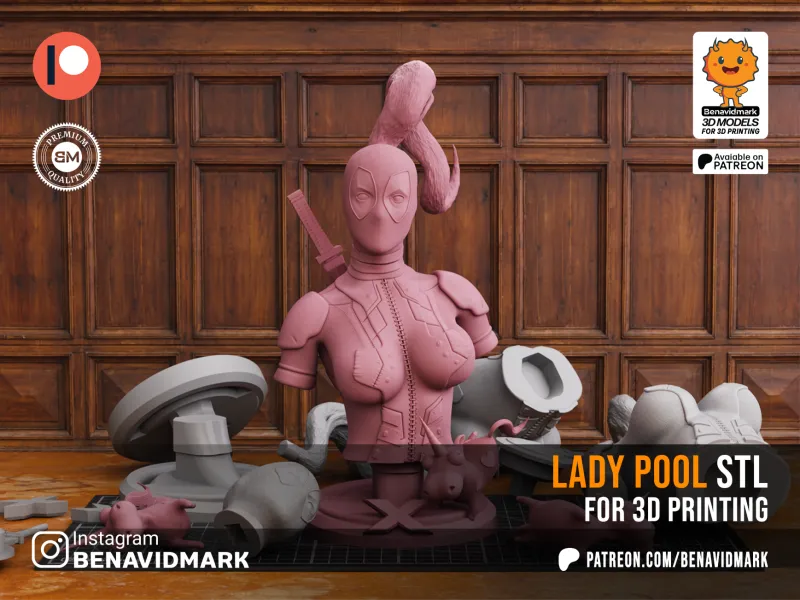 Lady Pool Bust STL sculpture for 3d print.