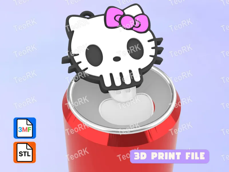 Soda Tab Opener Keychain HELLO KITTY SKULL