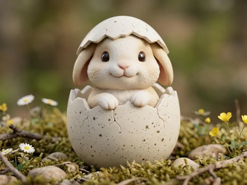 Baby bunny sitting inside egg