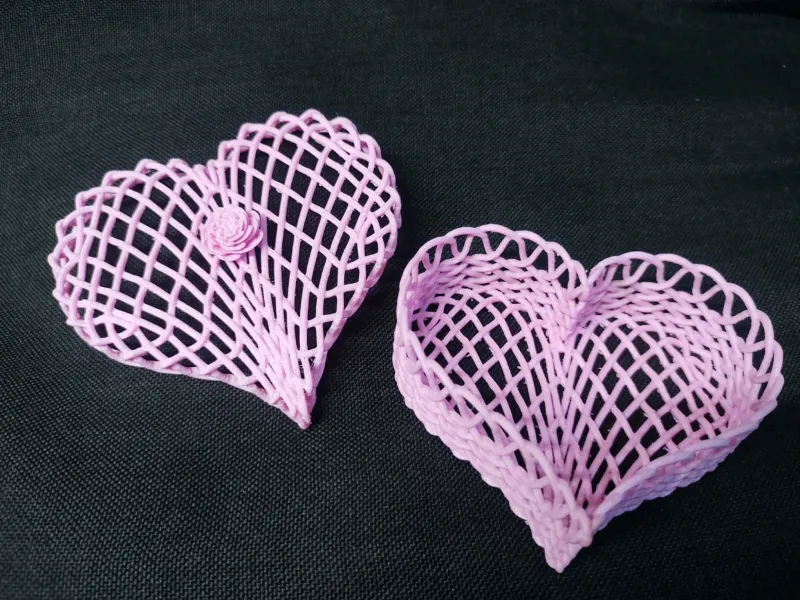 Valentine Heart Woven Basket Lid and Rose on top