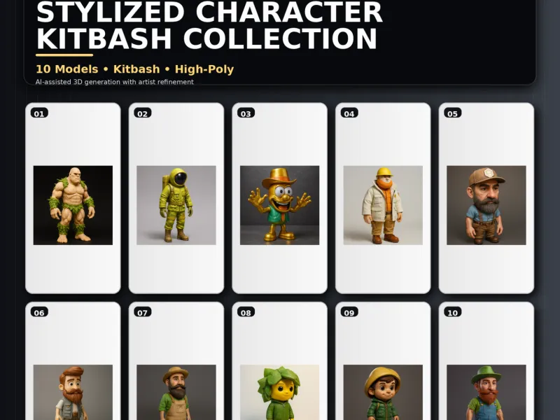 Stylized Character Kitbash Collection – High-Poly 3D Model