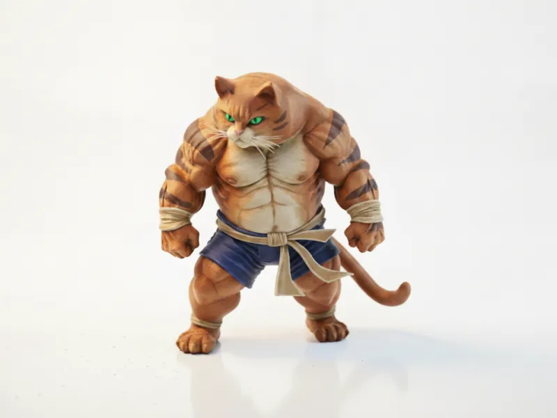 Muscular Cat Warrior Figurine Animal 3D Printable