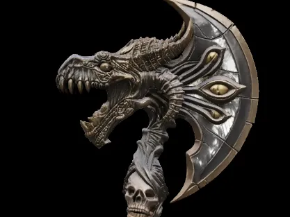 Dark Fantasy Dragon Skull Battle Axe