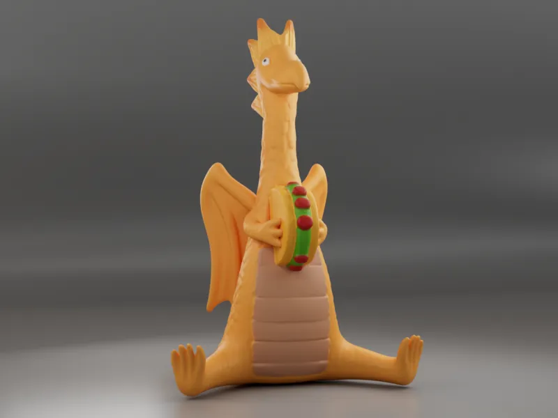 Cute Orange Dragon Holding a Sandwich – 3D Printable Figurin