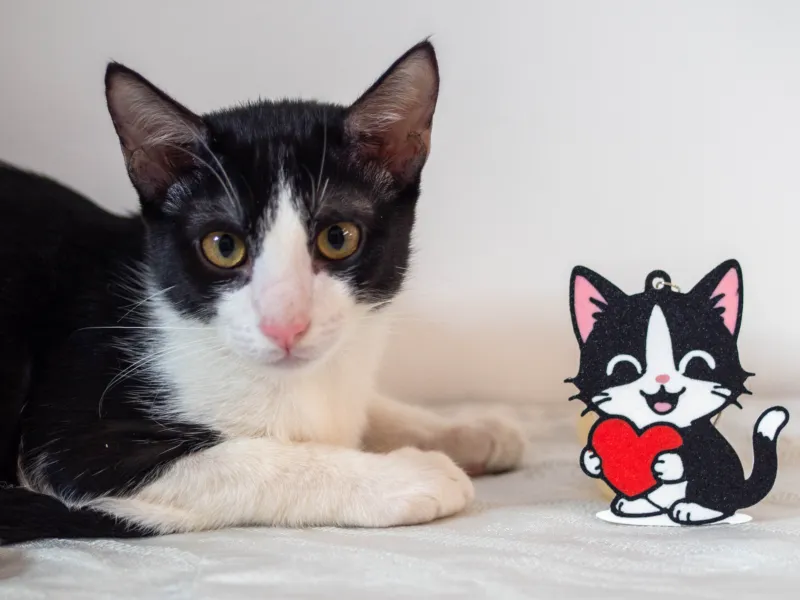 gato tuxedo com um coração - dia de são valentim