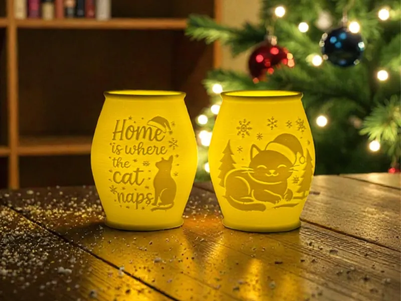 Noel Litofan Tealight Lamba Kedi Severler