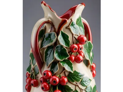 Ivy and Crimson Berries Ceramic Vase