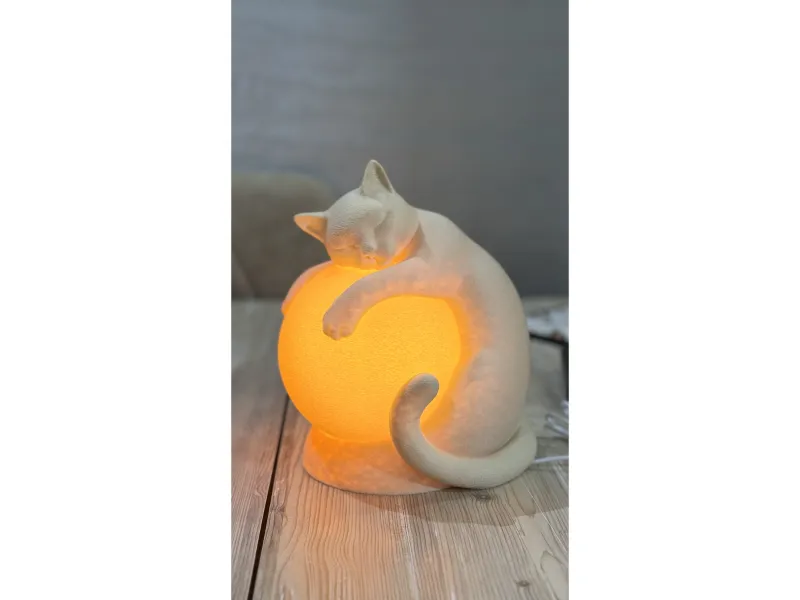 Luminária de Lua com Gato Aconchegante para Impressão 3D | Luz Noturna de Gatinho Dormindo