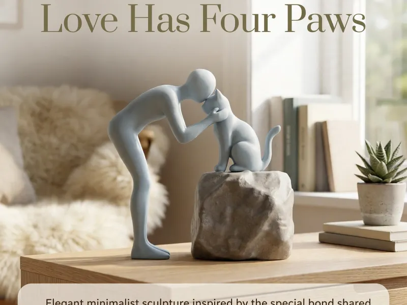 Person Kissing Cat Sculpture, Pet Memorial, Cat Dad