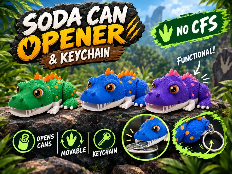Ouvre-boîte de soda et porte-clés Dino (sans CFS)