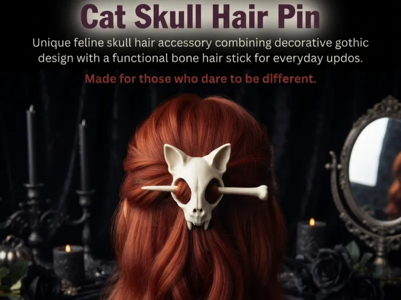 Cat Skull Hair Pin, Bone Hair Stick, Hair Accessory