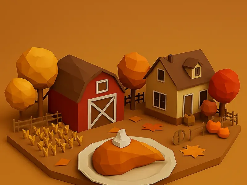 Low Poly Thanksgiving Farmhouse 3D Model
