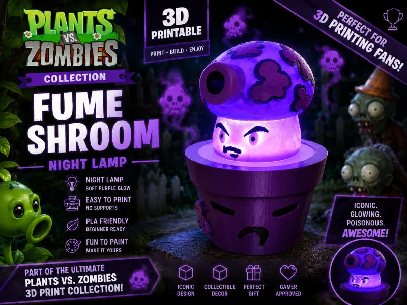 Luminária Noturna Fume Shroom de Plants vs Zombies