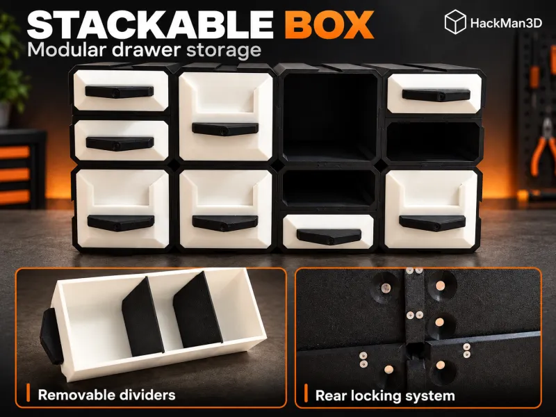 Stapelbare Box — Modulare stapelbare Schubladen mit Magnetverschluss