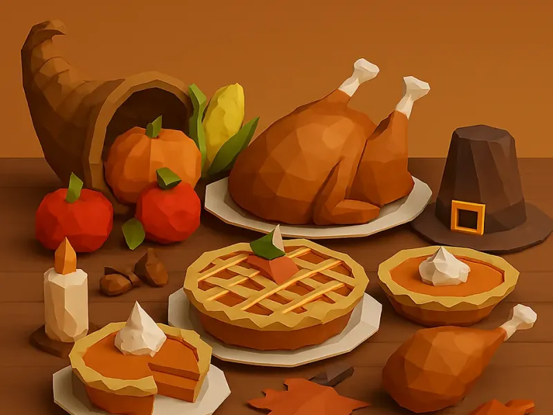 Low Poly Thanksgiving Table 3D Model