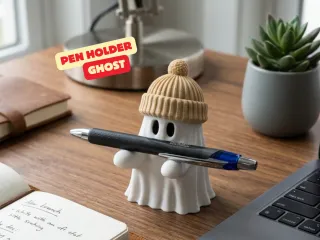 PEN HOLDER GHOST WITH BEANIE (CUTE DESK BUDDY) 👻✏️