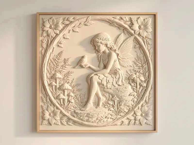Fairy and Bird Bas Relief Woodland Fairy Wall Art
