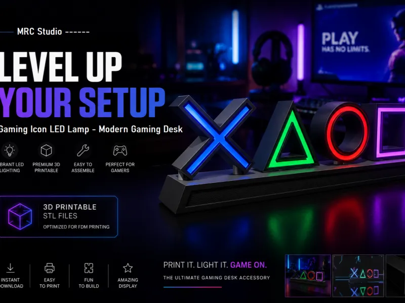 Gaming Icon Symbols LED Lamp – Modern Gaming Desk Decor