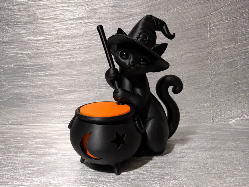 WItchy Black Cat Cauldron Tealight Display