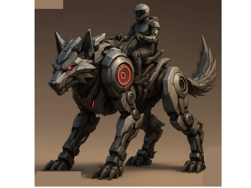 Sci-Fi Mecha Wolf Mount with Cyber Rider