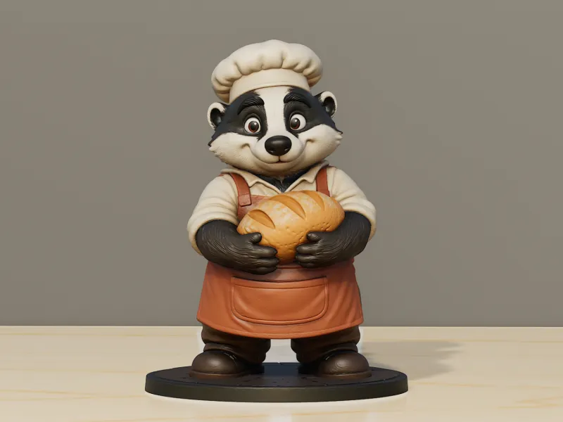 Cute Badger Baker – Bread Chef Animal Figurine