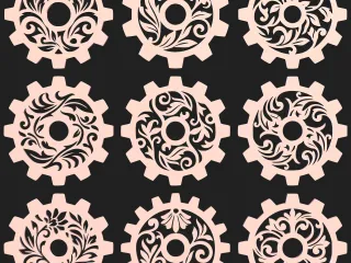 Decorative Floral Gear Wheels Bundle | 9 Mechanical STL SVG