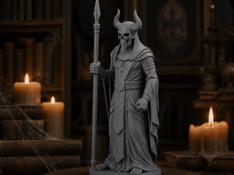 Horned Guardian Sculpture Fantasy Warrior with Spear