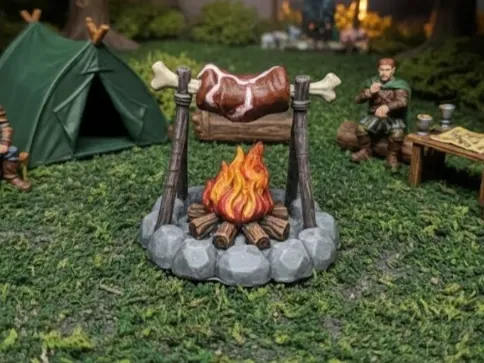 Lagerfeuer mit Bratenfleisch - DND-Gelände