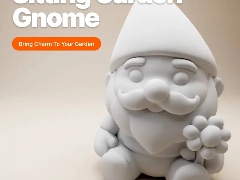 Sitting Garden Gnome with Flower – Chibi-Style 3D Printable