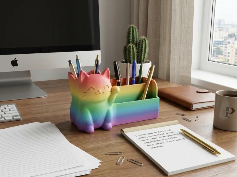 Cute Lucky Cat Desk Organizer & Pen Holder