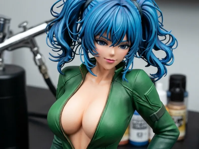 Anime Blue Haired Girl in Green Jumpsuit