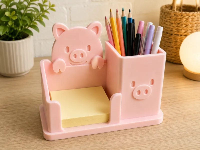 Cute Pig Desk Organizer – Pen & Note Holder