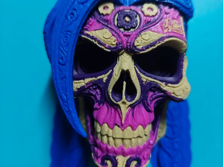 Neon Rebel Catrina – Arte de Parede com Caveira de Halloween