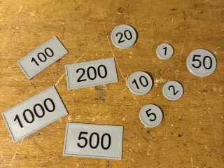 Coins, currency, tokens for playing or for a board game