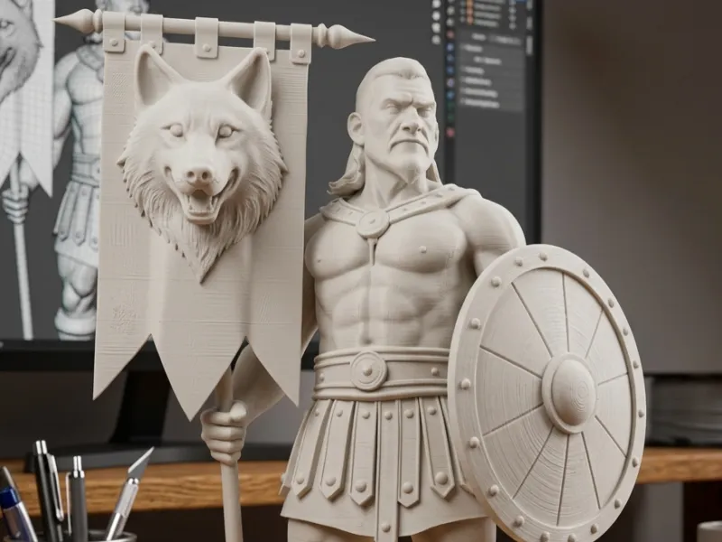 Krieger mit Wolfskopf, Standarte und Schild