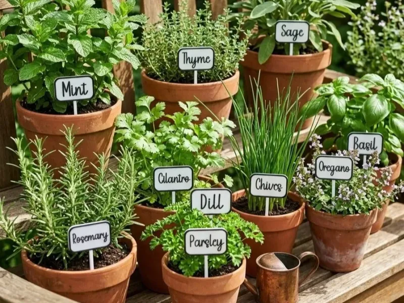Marqueurs de plantes minimalistes pour jardin d'herbes aromatiques