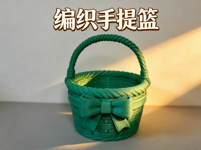 Panier tressé à poignée vert rafraîchissant avec nœud, panier de rangement