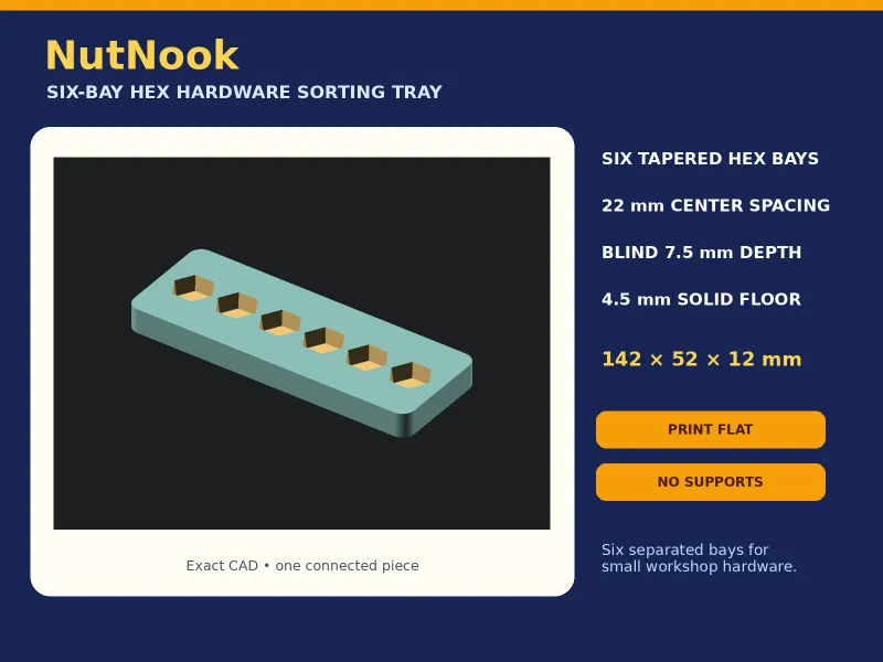 NutNook: Six-Bay Hex Hardware Sorting Tray