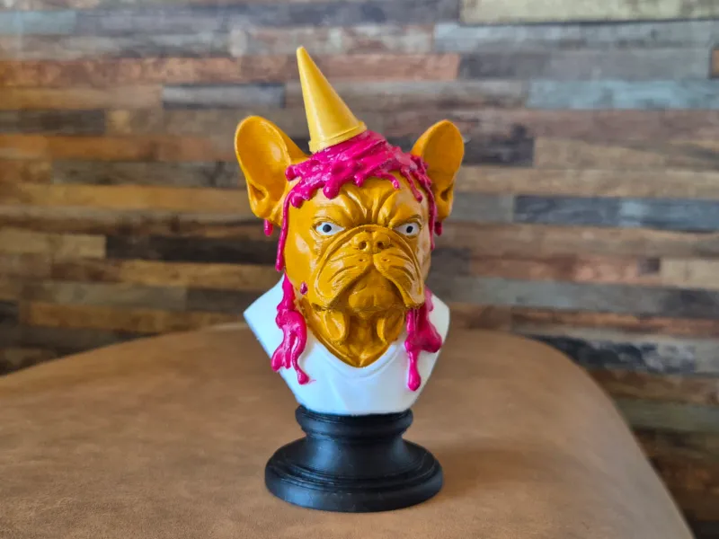 Sculpture Buste de Bouledogue Français avec Glace Fondante