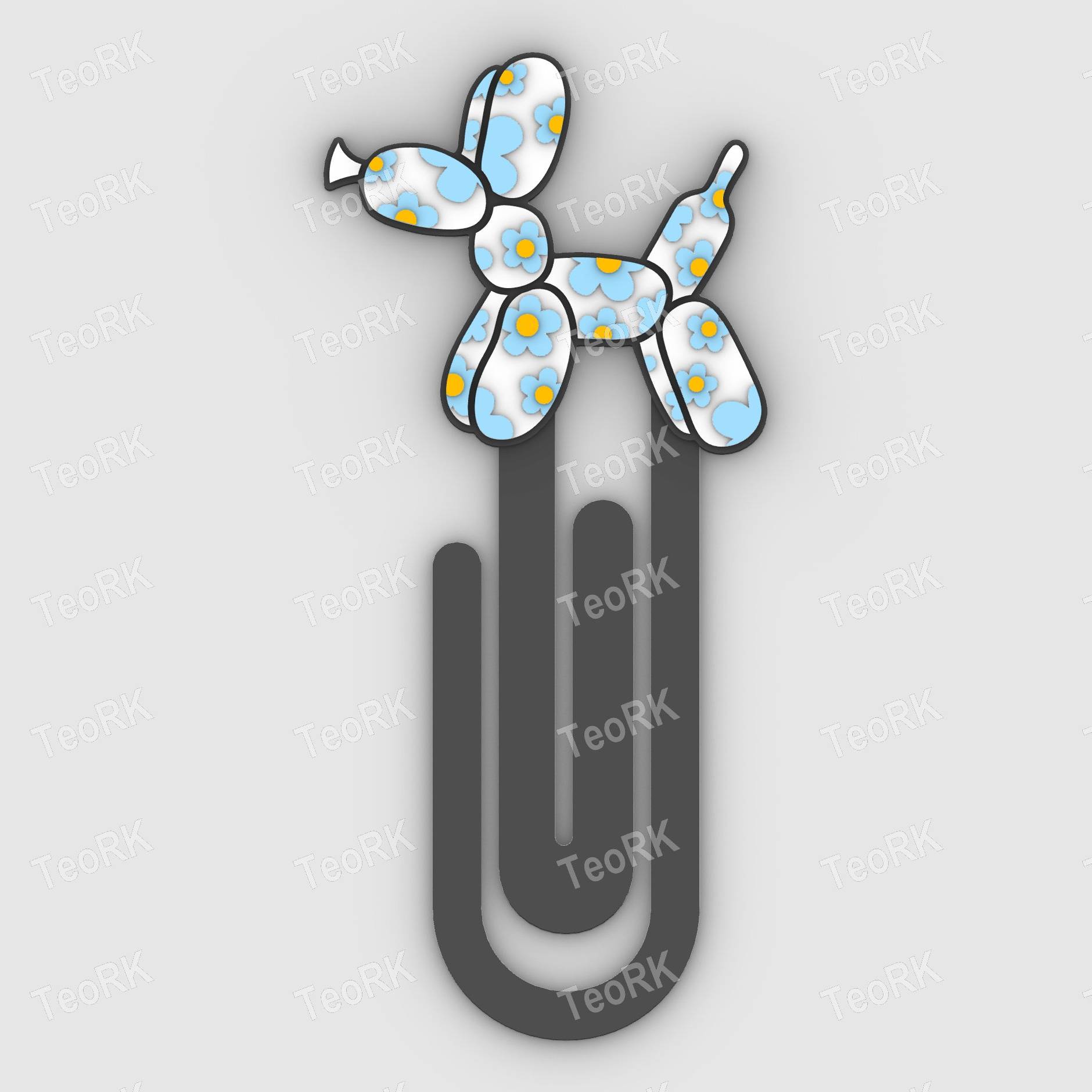 Paperclip balloon dog flowered - bookmark