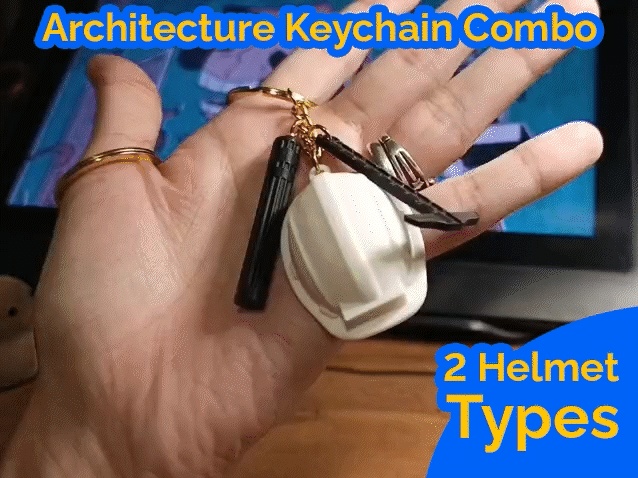 Architecture Keychains: Safety Helmet, T Ruler, Plan Holder