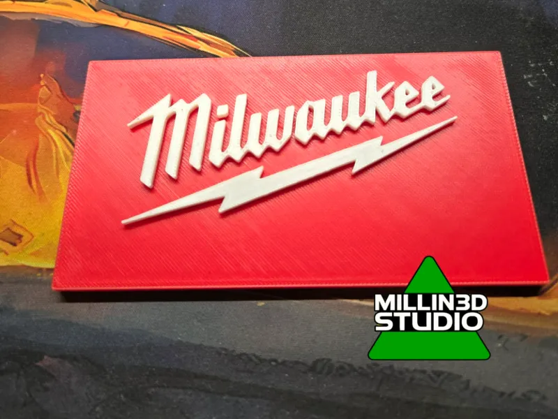 Cartel con el logotipo de Milwaukee Tools