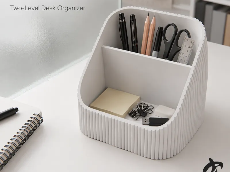 Modern Two‑Level Desk Organizer – Ribbed Minimalist Storage