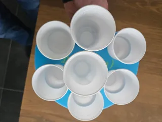 Sturdy plastic cup carrier.
