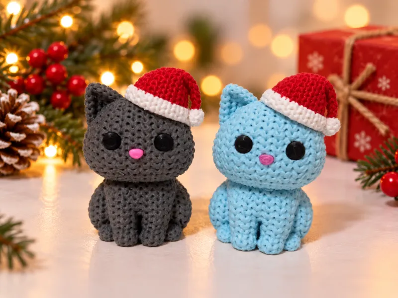 Knitted Christmas Crochet Cat – no CFS, no Glue