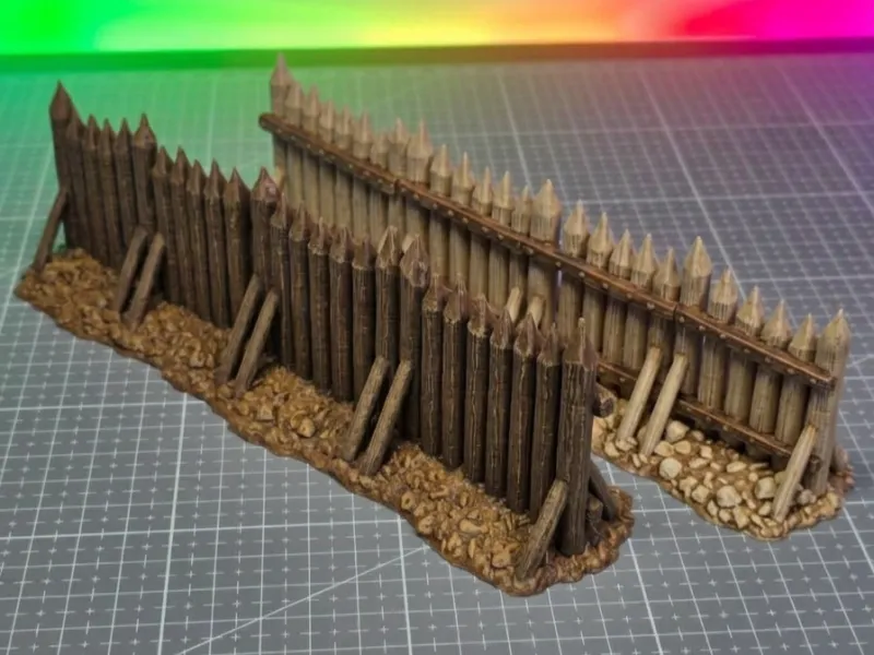 Long Timber Pile Wall - Grimdark Wargame Terrain