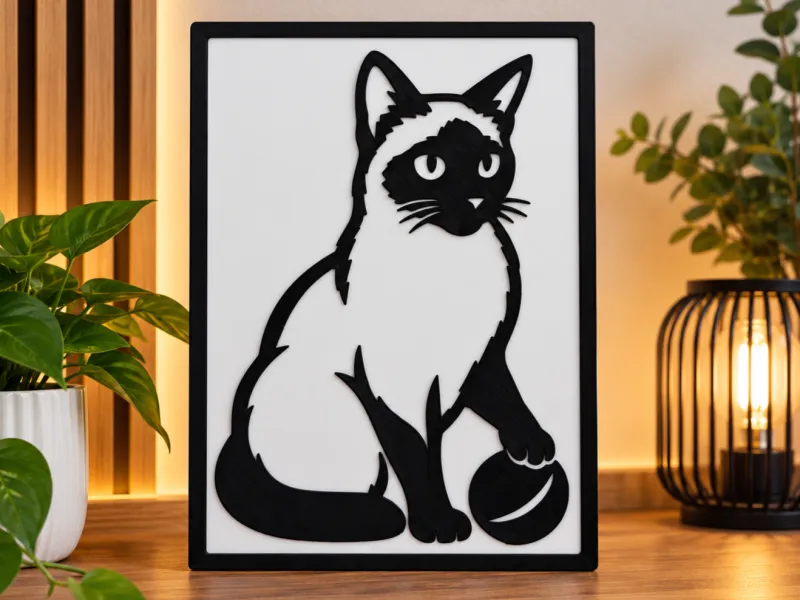 Siamese Cat – Black & White 3D Wall Art